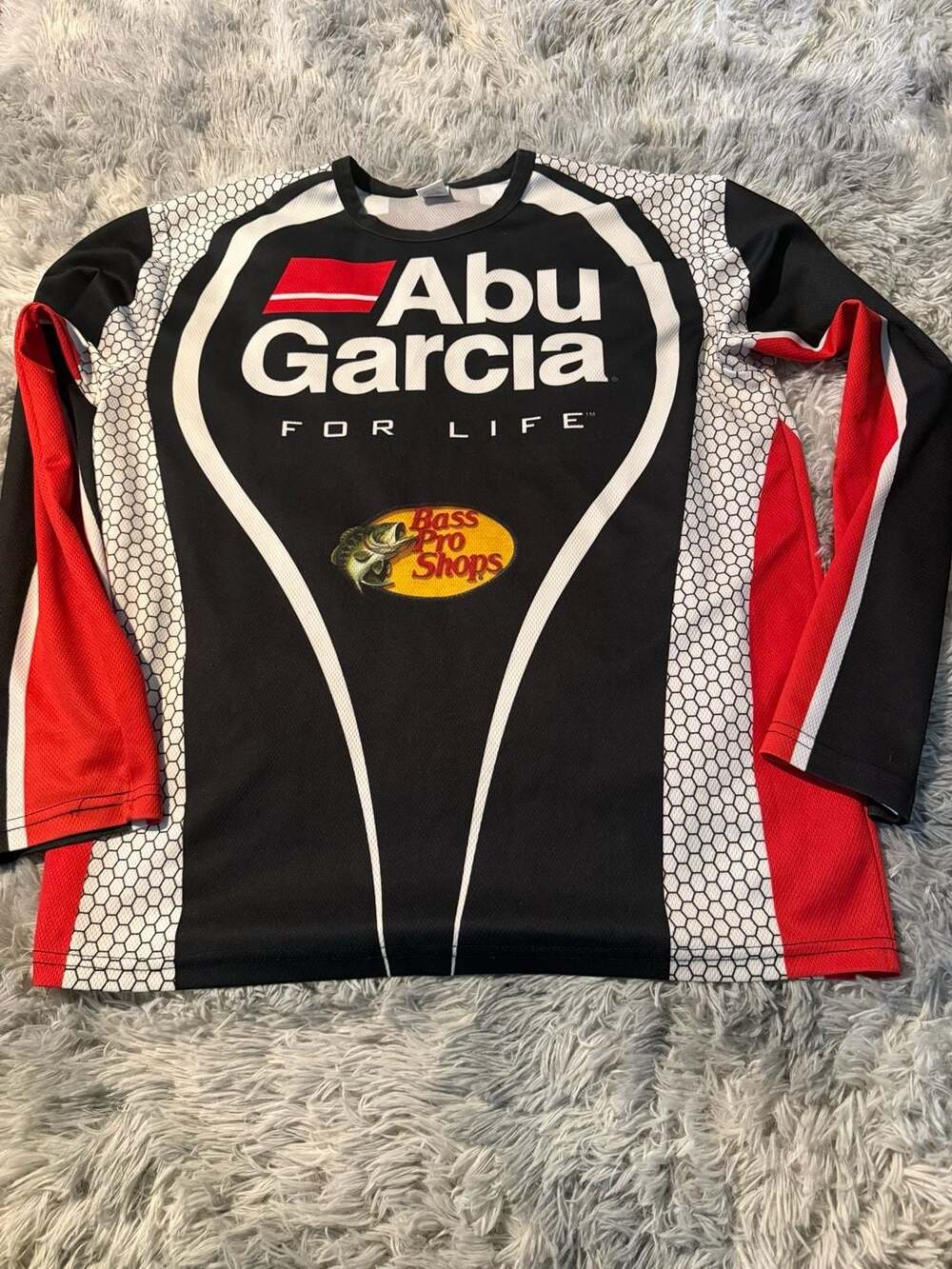 Abu Garcia Bass Pro Shops Long Sleeve Fishing Jersey Shirt For Life Black Red
